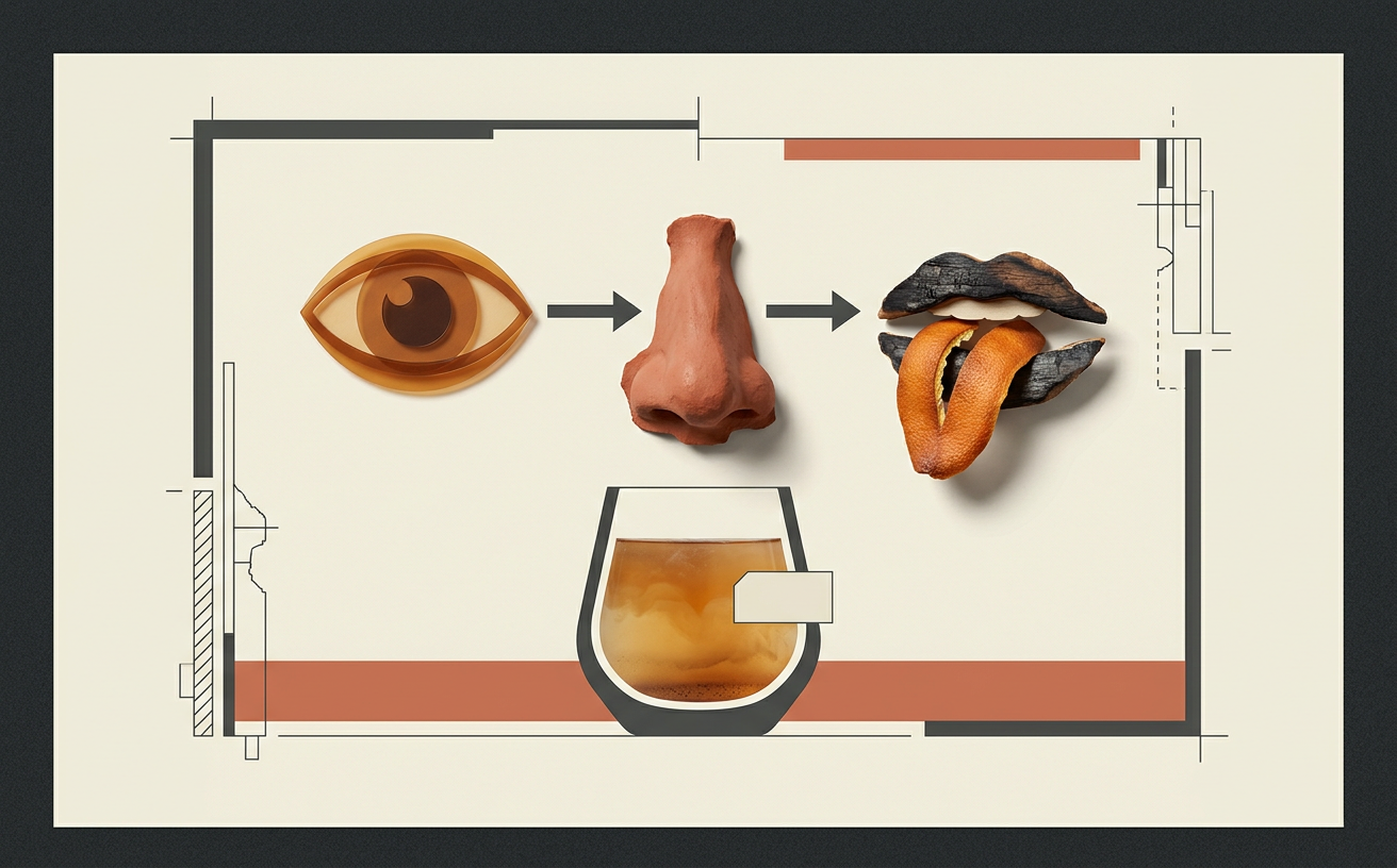 Cata de whisky en copa para analizar aroma, sabor y final