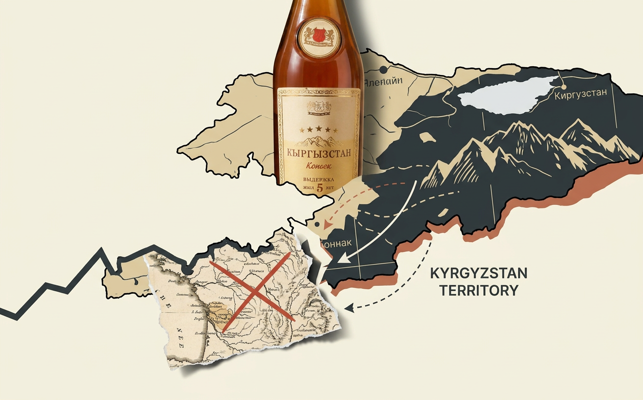 Composición editorial inspirada en ¿Puede existir un Cognac de Kirguistán? El caso de Kyrgyzstan Cognac 5 Years