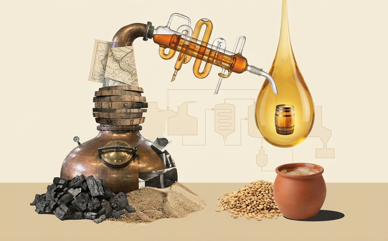 Composición editorial inspirada en Proceso de elaboración del whisky