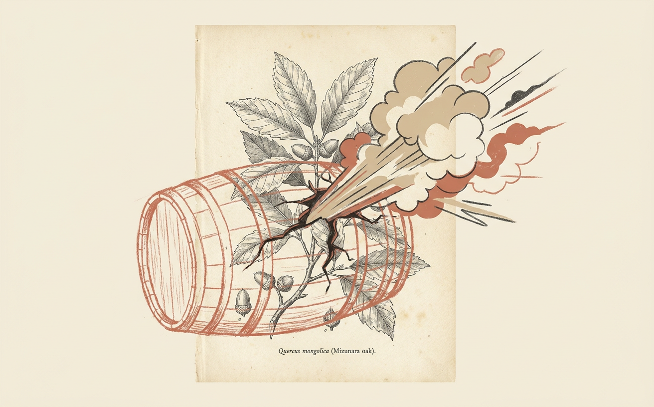 Composición editorial inspirada en Roble Mizunara: por qué importa en el whisky japonés